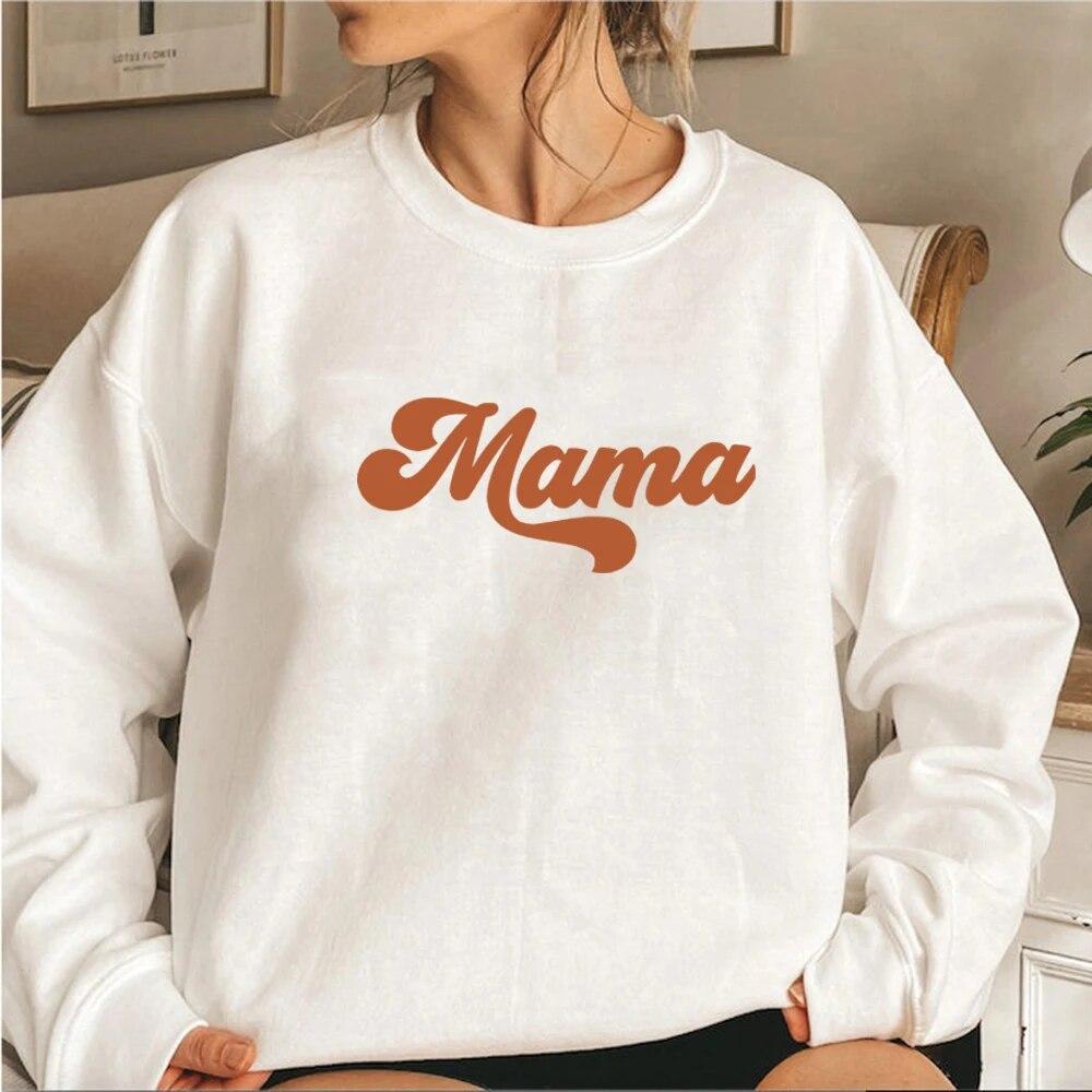 Толстовка Mama Retro Mom Hoodie Mama Пуловер з круглим вирізом Жіночі світшоти з довгим рукавом Подарунок на День матері Подарунки для нової мами Повсякденні топи унісекс