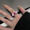 Sweet Pink Bow Heart Open Ring for Women Girls Fashion Drip Oil Moonstone Love Finger Rings Y2K Wedding Jewelry Accessories