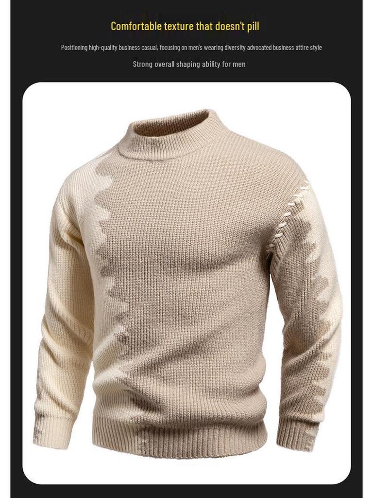 2025 Men's Color Block Knit Sweater: Trendy Loose Korean Style Autumn/Winter Base Layer