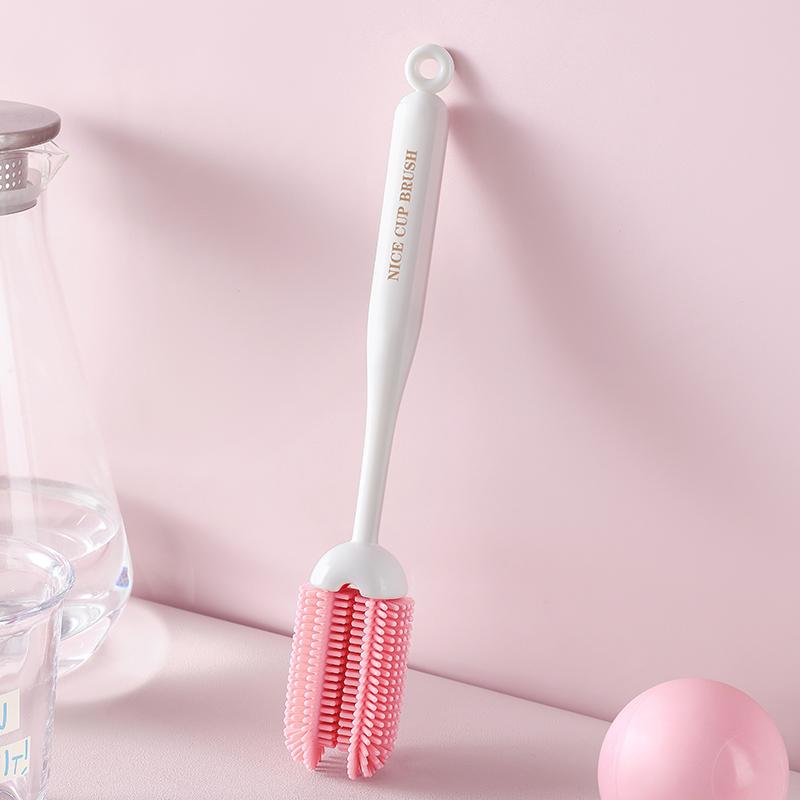 

1 шт. Щетка для бутылок с удлиненной ручкой, многоцелевая щетка с круглой головкой для глубокой очистки для дома, детская стеклянная бутылка, инструменты для чистки розовый