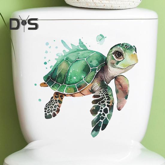 Adesivo de vaso sanitário com desenho de tartaruga marinha, removível, autoadesivo, à prova d'água, pvc, sala de estar, banheiro, arte de parede, animal, tampa de vaso sanitário, decalque de decoração