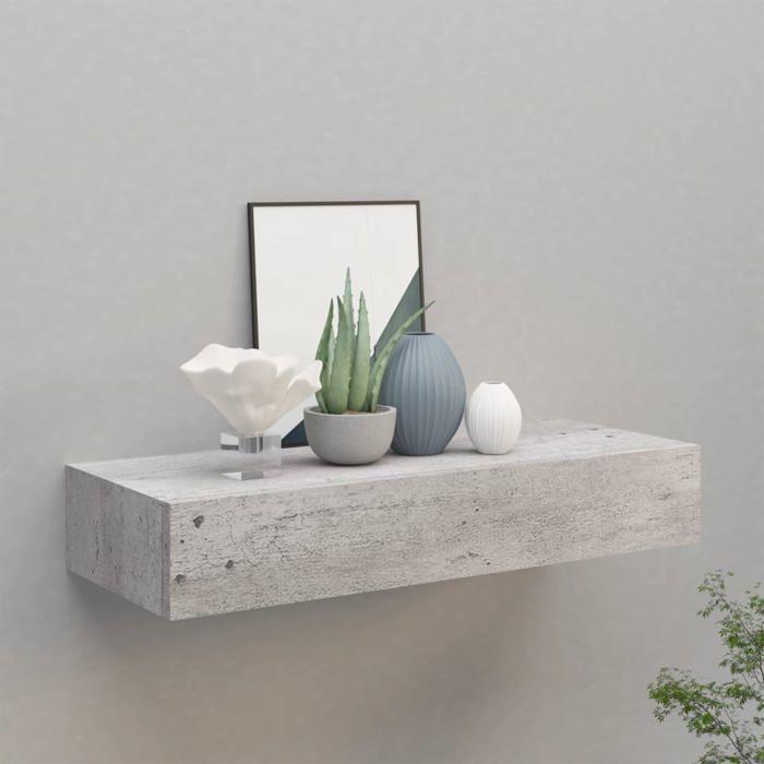 VidaXL Wall Shelf with Drawer Floating Shelf Hanging Wall Mount Living Room Lounge Home Interior Concrete Grey 330265