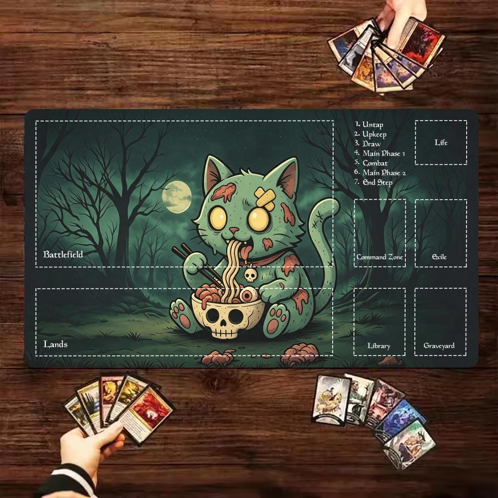 Zombie Cat Skull Noodles MTG Playmat 600X350MM Magic The Gathering Zone  Desk Mat Non-Slip Rubber Mpusepad Trading Card Game Pad