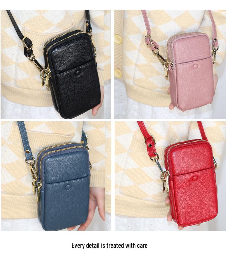 2025 Women's Genuine Leather Phone Bag: Korean Style, Double Zipper, Vertical Shoulder Square Bag