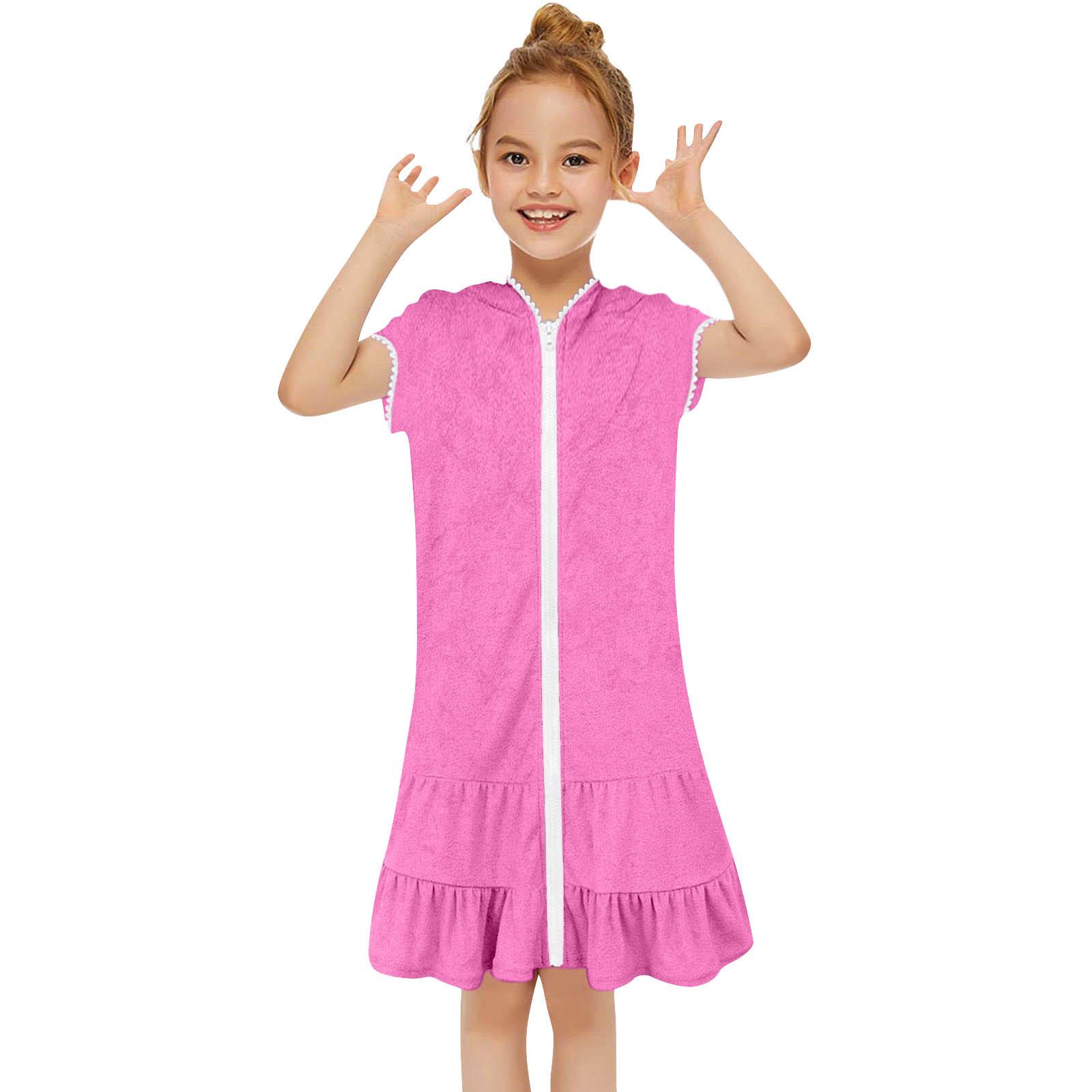 

Однотонный купальник для девочек, свободная накидка на молнии с капюшоном, пляжная юбка 140 горячий розовый