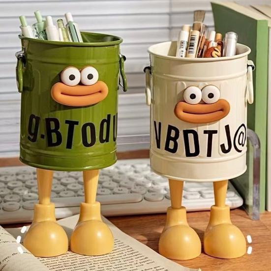 Cartoon Pen Holder Desktop Pen Organizer for Office Desk Storage Cute Pencil Marker Holder Simple Retro Storage Bucket