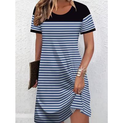 Abito Elegante da Donna a Manica Corta con Scollo Rotondo Casual con Fantasia Stampata Adatto per Primavera, Estate e Autunno Abbigliamento da Donna