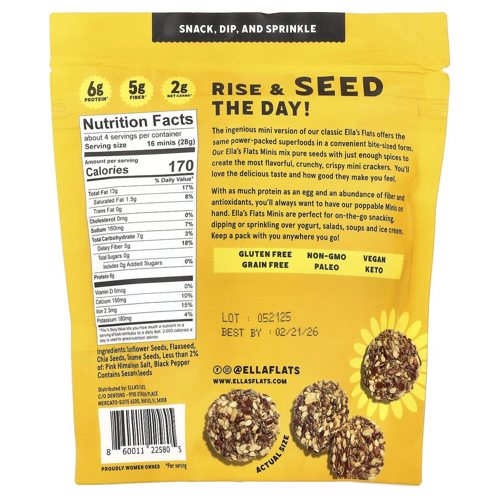 Ella's Flats Superfood Seed Crackers, Sesame Mini, 4 oz (113 g)