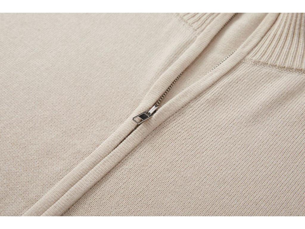 Men's Stand-up Collar Casual Sports Sweater – Solid Zipper Knitwear, Versatile Woolen Design