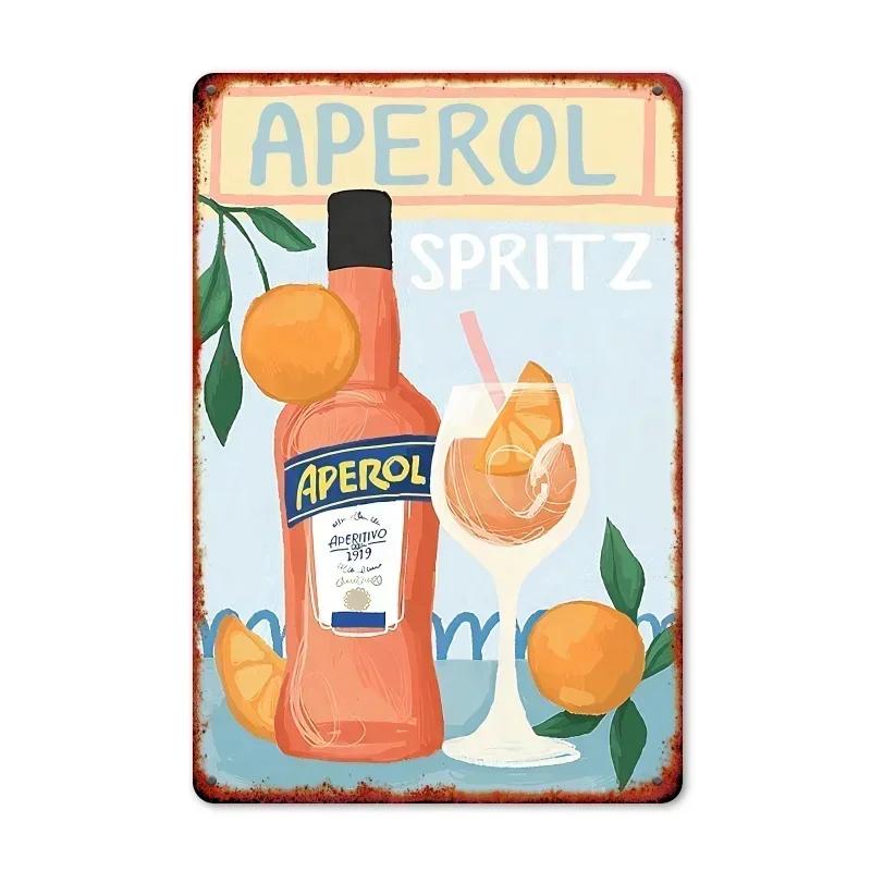 Retro Cocktail Orange Illustration Plates Frameless Iron Art for Bars Studios Ideal Gift for Artists Friends