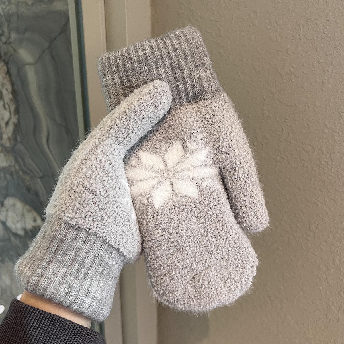

Add Velvet Thickened Snowflake Gloves for Women In Winter Keep Warm Windproof and Cold Students Outdoor Cycling and Cycling Continuous Trend One Size