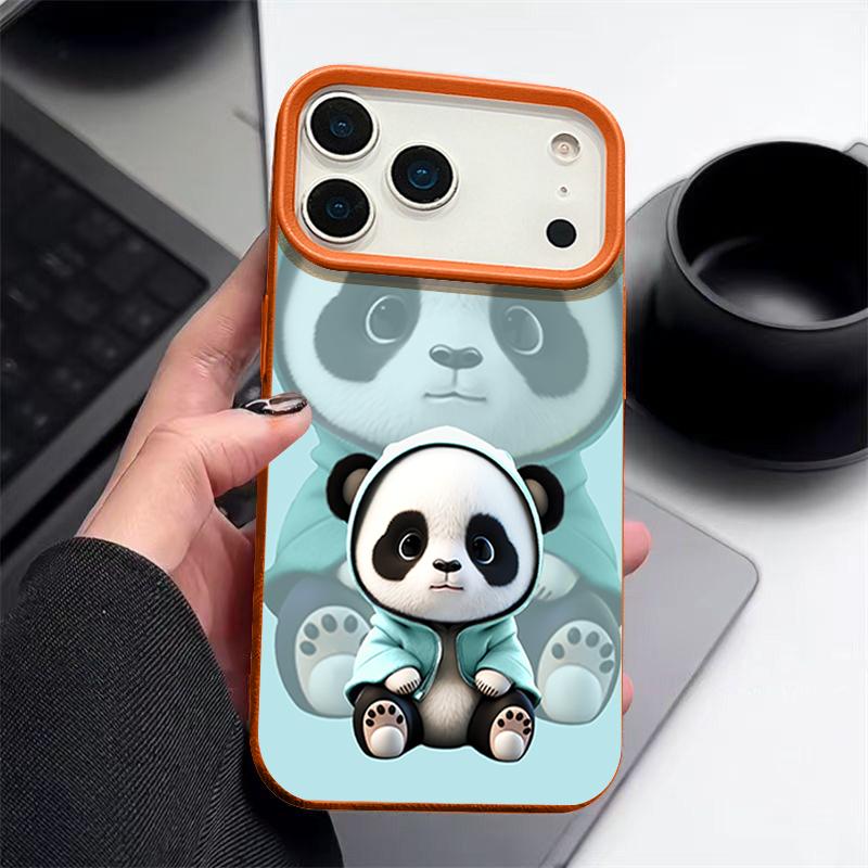Blauer Mantel Panda Muster Hülle Für iPhone 17 Pro Max Funda iPhone 16 Pro Max 15 14 13 12 11 Air 16E Lederstruktur Silikonhülle