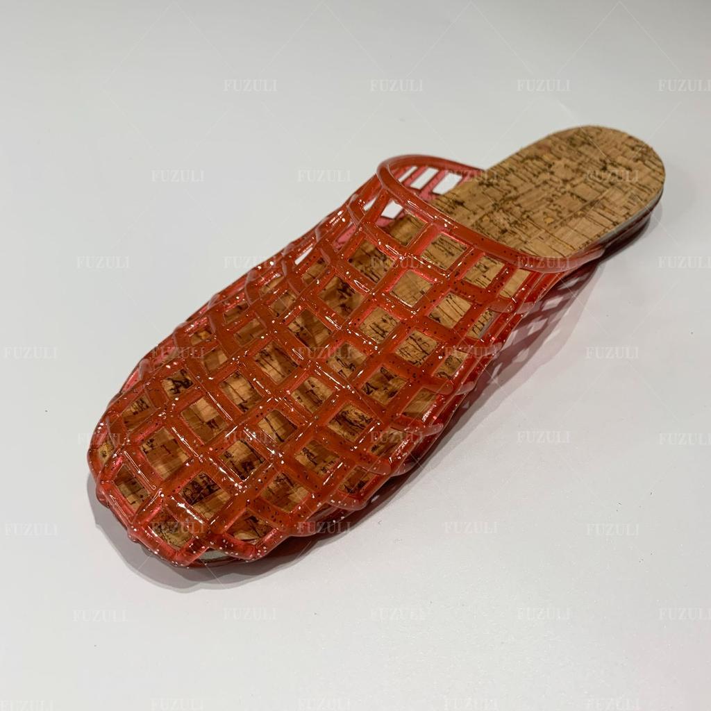 Hollow Flat-bottomed Slippers Women's Summer Fashion Bag Head Half Slippers Casual Wear Middle-aged Mother Crystal Shoes