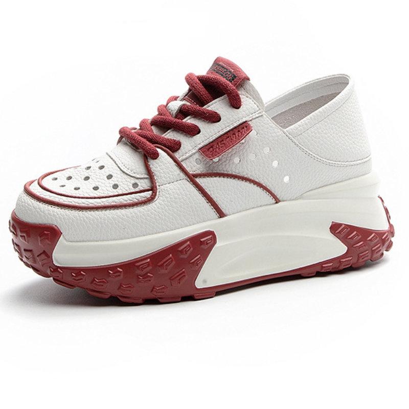 Fashion GKTINOO Genuine Leather Sandals Summer Brand Comfy Lace Up Platform Vulcanize Women Chunky Sneakers Hollow Summer Loafers Shoes