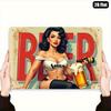 Retro Themed Metal Tin Sign    Vibrant PinUp Girl with Bier Design for IndoorOutdoor Wall Decor In Kitchen Bar Cafe O