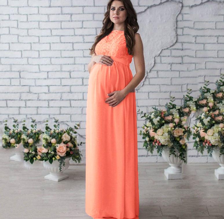 European & American Long Sleeve Lace Stitching Sexy Loose Trailing Sleeveless Maternity Dress