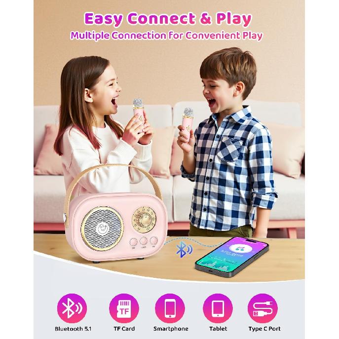 Mini Karaoke Machine with 2 Wireless Microphones,Portable Bluetooth Karaoke Machine for Kids Toys Gifts Boys Girls 3 4 5 6 7 8 9 10 11 12+ Years Old