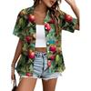 Womens Loose Fit Short Sleeve Printed Shirt Casual Vacation Style Collared Open Front Top