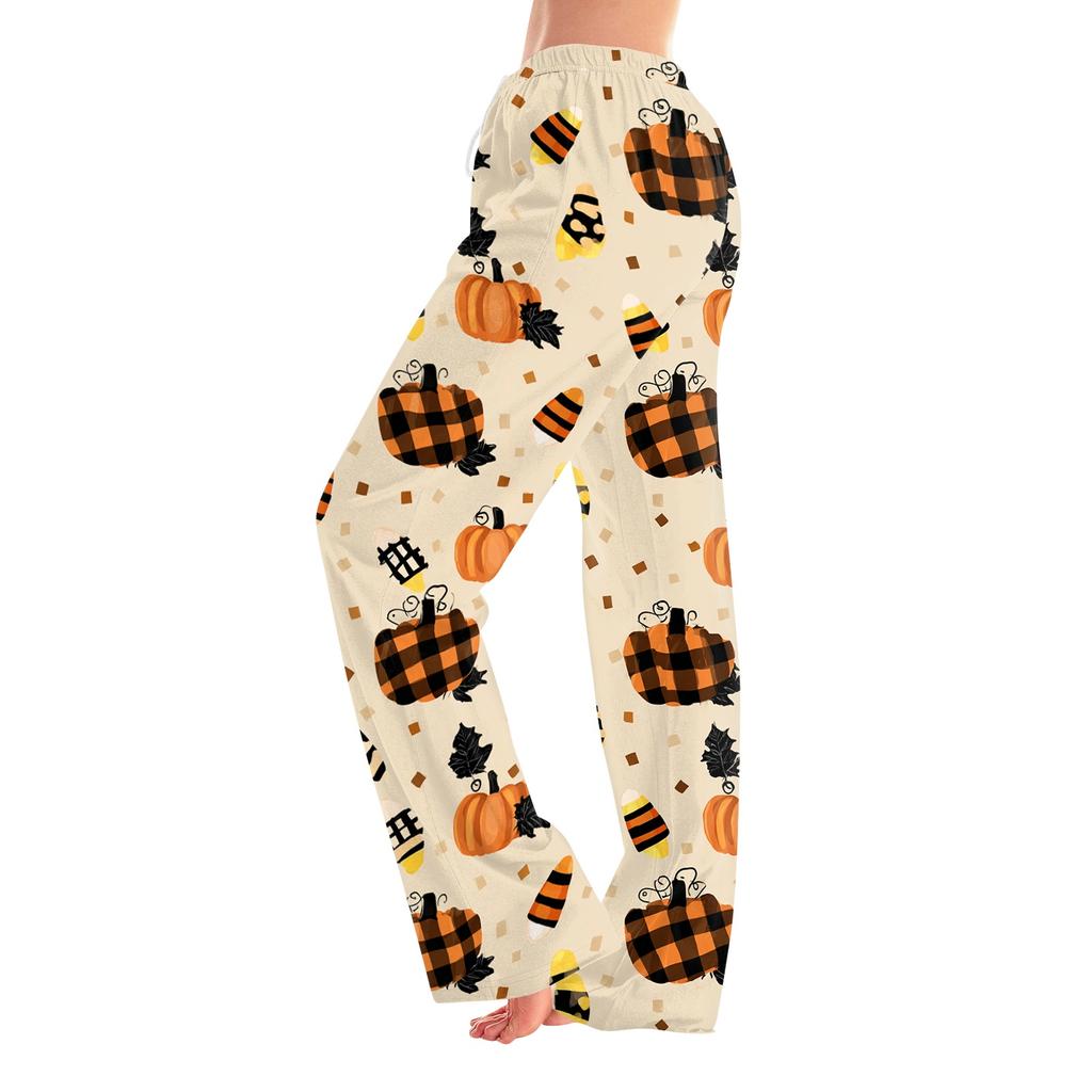Women's Halloween Print Elastic Waist Drawstring Pants for Casual Home Wear