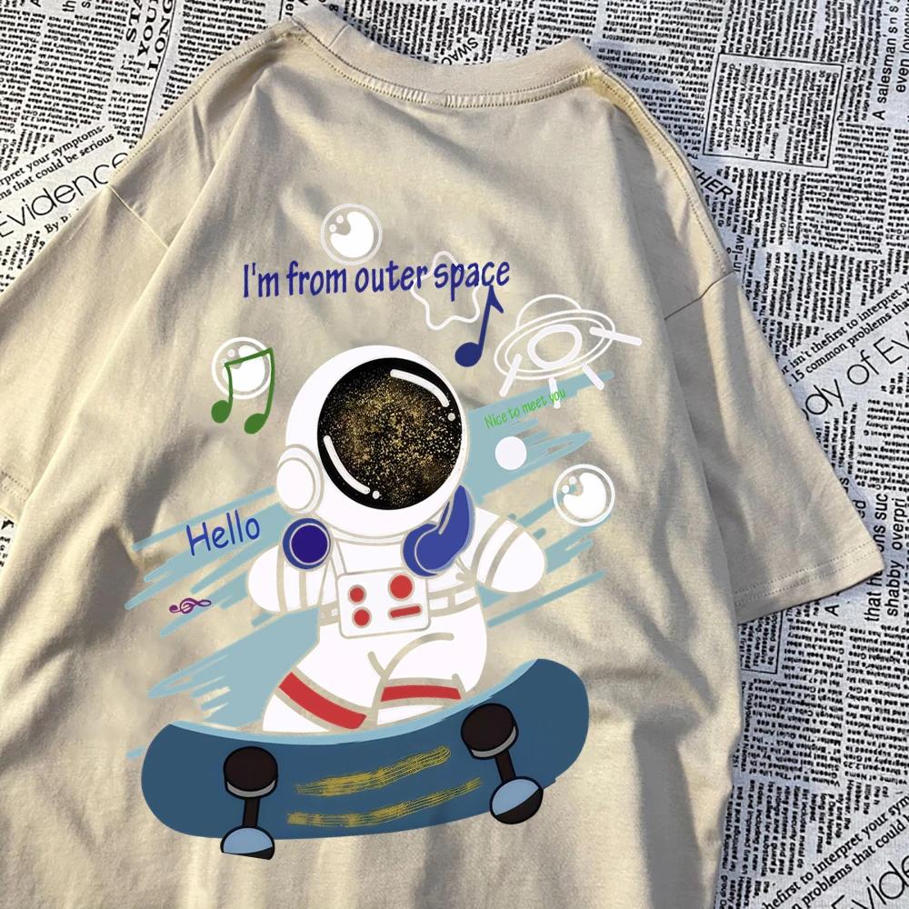 I'M From Outer Space Skateboarder Astronaut Men Clothing Hip Hop T Shirts Harajuku Tops Cotton Breathable Tops Loose Clothing