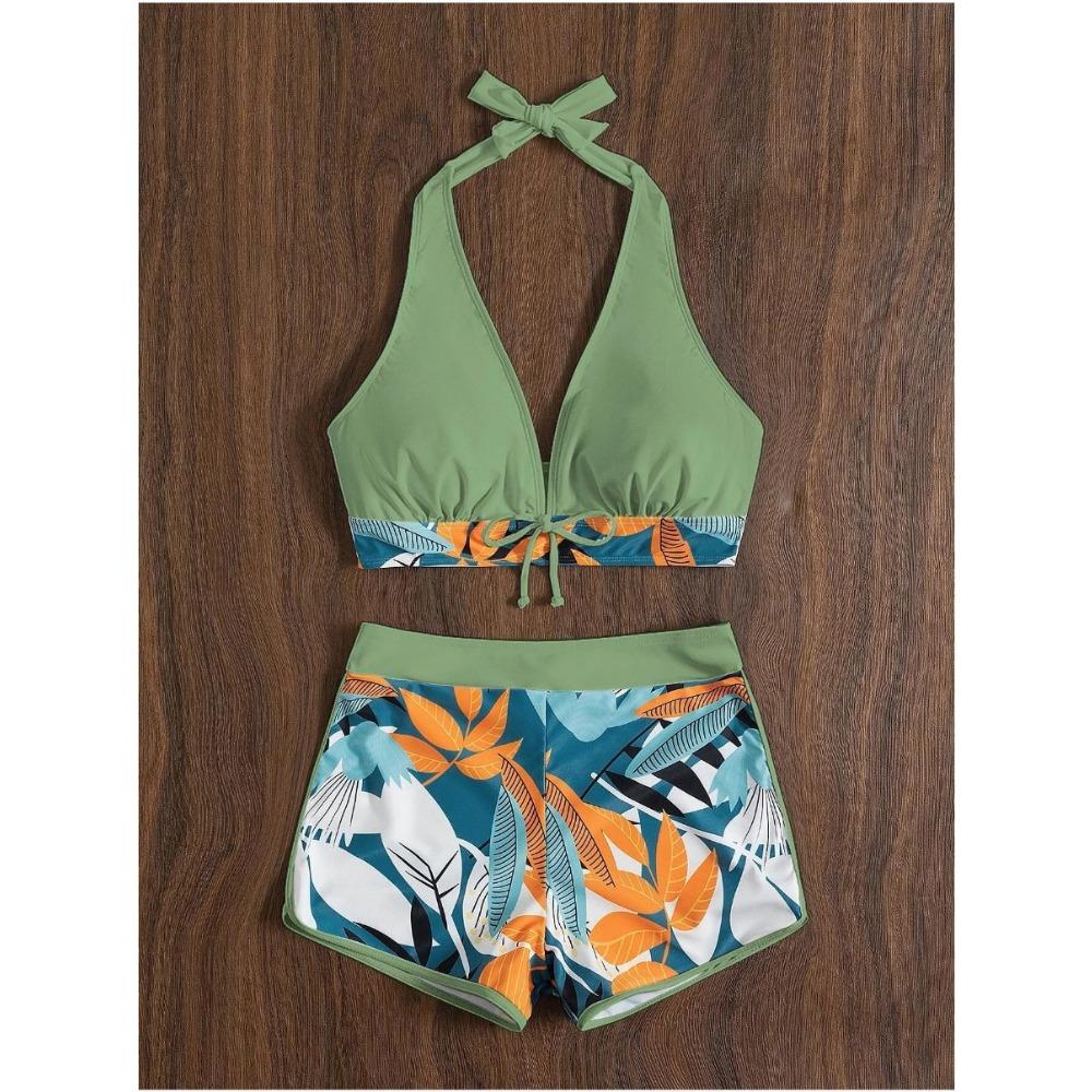 Delad Boxers Baddräkt Tryckt Flerfärgad Sport Europeisk och Amerikansk Rygglös Baddräkt