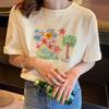 White Cotton Casual ort Sve T-irt Women's Oversize Top Korean Sle Chic Large Size round Ne Print Summer irt