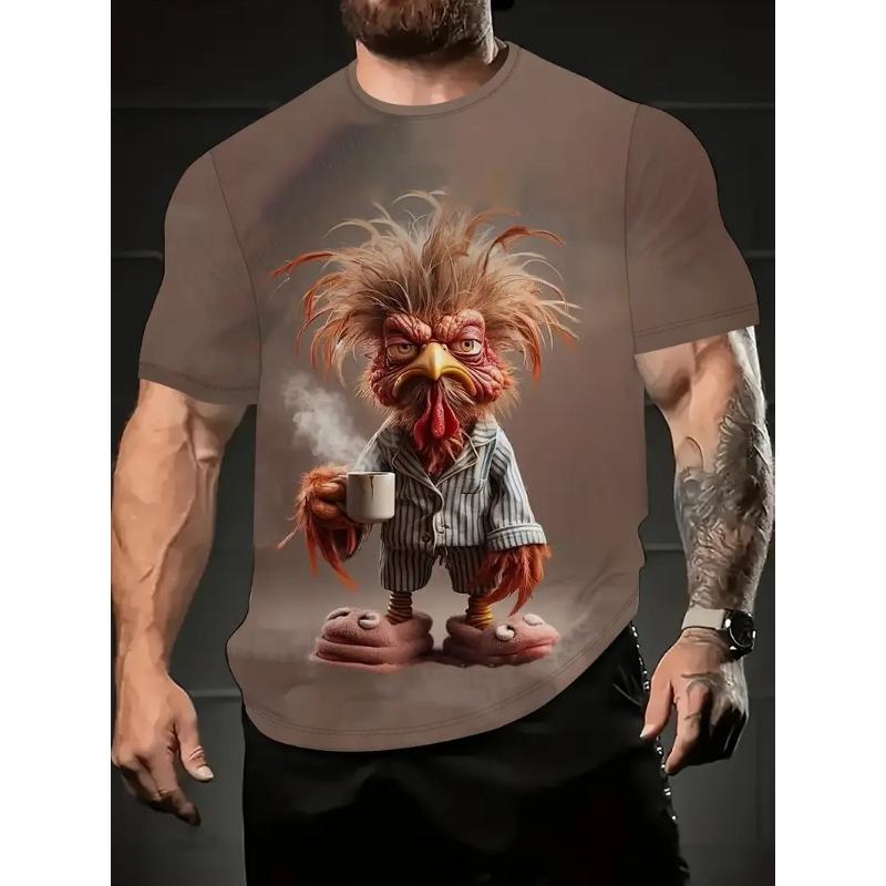 Men's Casual Round Neck 3D Printed T-shirt Lightweight and Comfortable To Wear In Summer Trendy and Fashionable Versatile Cartoon Pattern T-shirt