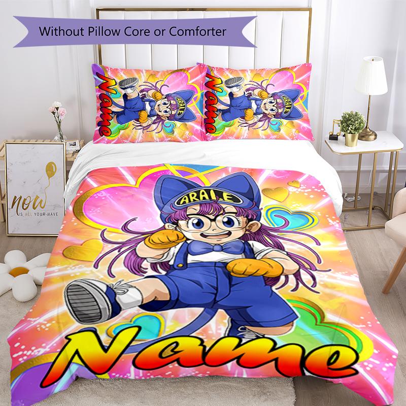 3pcs Custom Name Arale Norimaki Bedding Set Duvet Cover Closure Includes 1 Duvet Cover & 2 Pillowcases for All Seasons Bedroom Decor