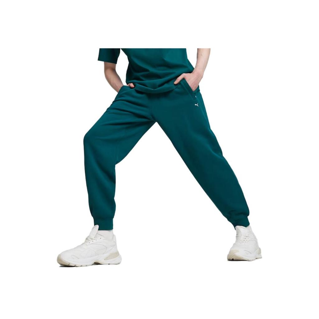Puma Mmq Sweatpants Logo Print Mid Waist Cuffed Casual Pants Unisex Bottoms Peacock-Green 620821-43