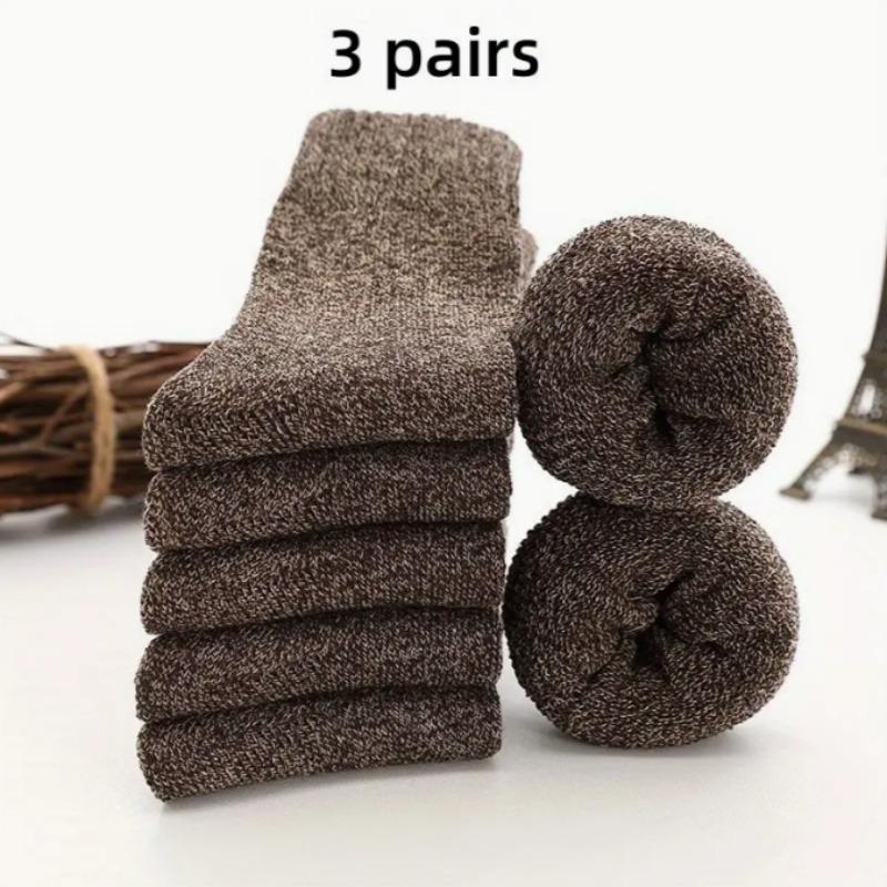 Men's Thick Warm Towel Socks 3 Pairs of Casual Solid Color Mid-calf Socks Winter Men's Socks