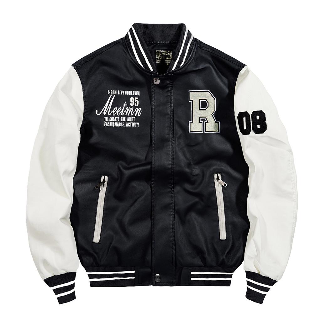 Skórzana kurtka motocyklowa Męska skórzana kurtka Haftowana kurtka baseballowa