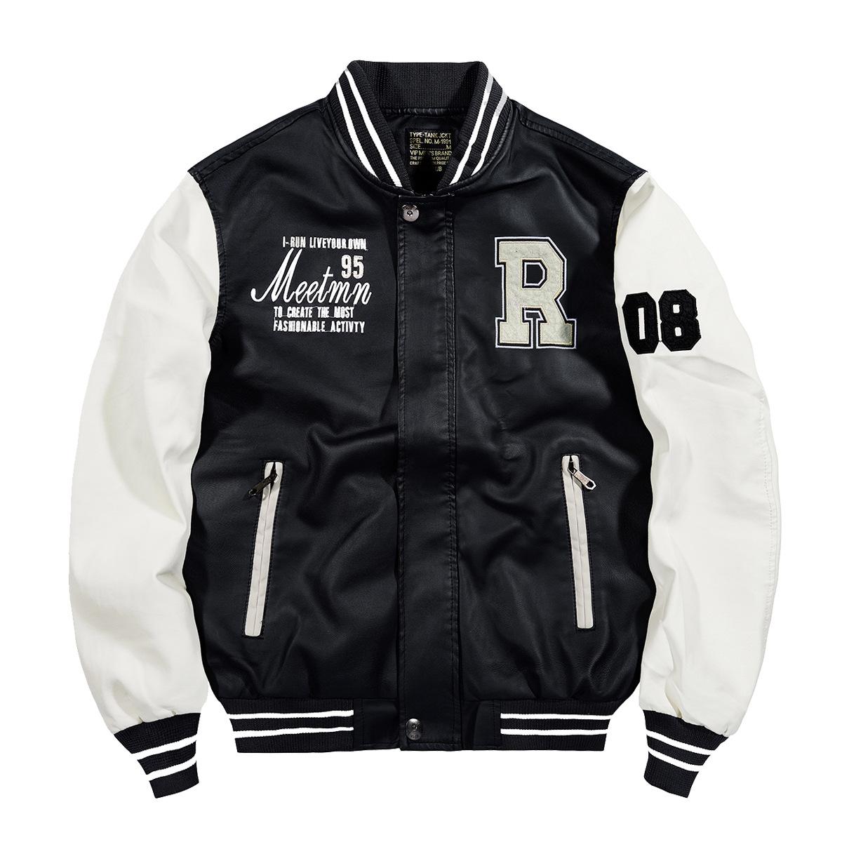 

Мотоциклетная кожаная куртка Мужская кожаная куртка Бейсбольная куртка с вышивкой XXL