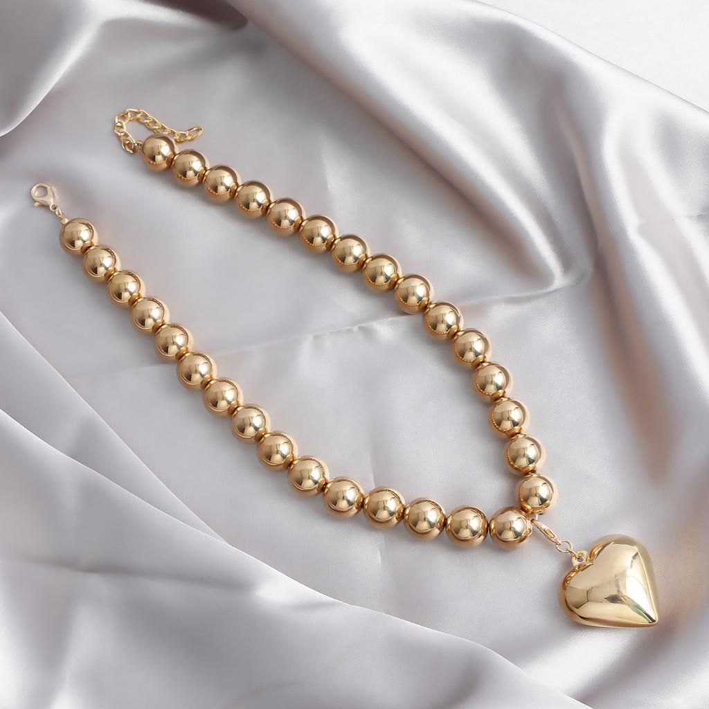 European and American exaggerated geometric round bead neck chain female versatile Necklace hot-selling CCB beaded love necklace female