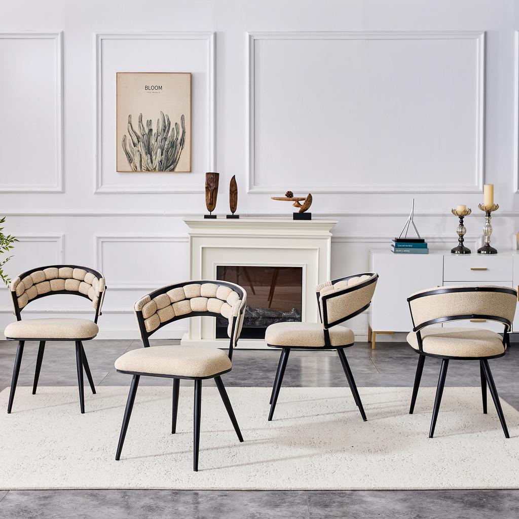 Set of 2 Beige Velvet Dining Chairs with Black Legs, Modern Upholstered Chairs as Accent for Dining Room and Kitchen