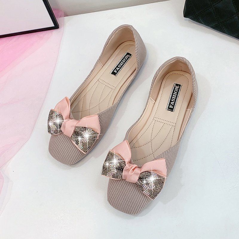 Square Head Shallow Mouth Bow Fairy Shoes 2025 Spring and Summer New Shoes Women's Flat Single Shoes Women