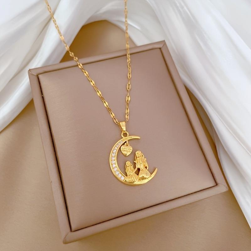 Elegant Light Luxury Bright Zircon Moon Love Woman Girl Pendant Necklace Versatile Exquisite Charm Zircon Holiday Party Gift