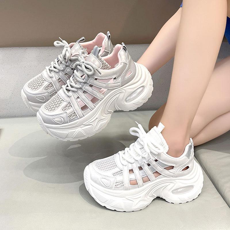 Thick-soled heightening hollow breathable dad shoes women's summer thin mesh shoes casual sports shoes bag head sandals