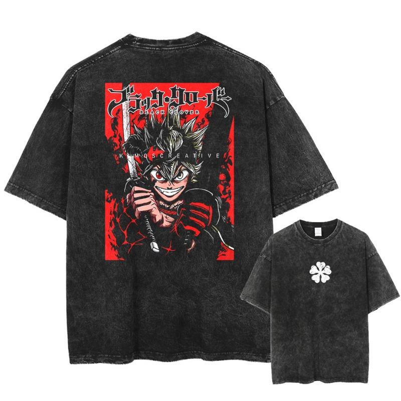 Herren Damen Black Clover T-Shirt Asta Manga T-Shirt Gewaschene Baumwolle T-Shirt Kleidung Sommer Kurzarm Übergroße T-Shirts Streetwear