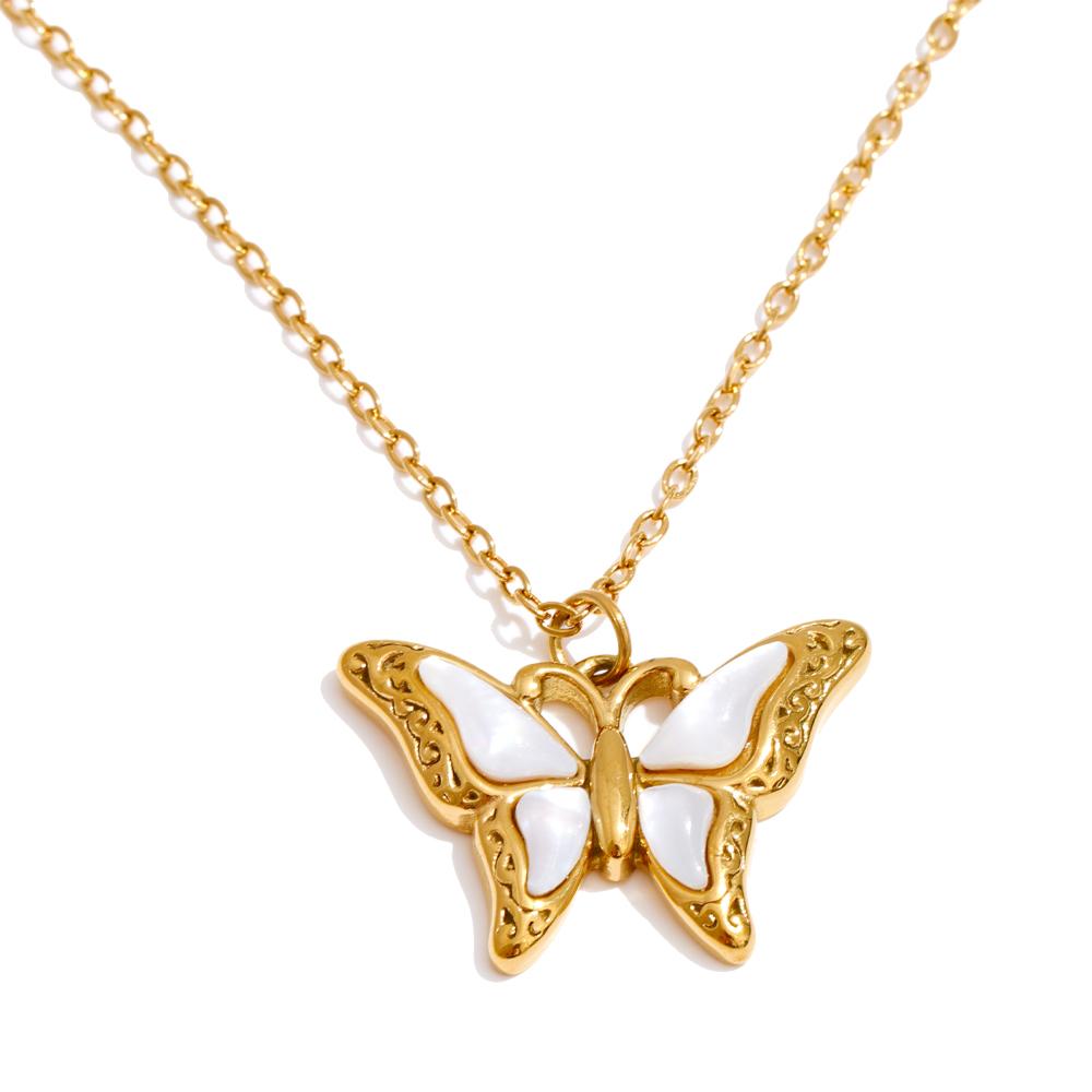 Eetit 2025 Shell Butterfly Pendant Necklace for Women Stainless Steel Korean Collar Fashion Waterproof Jewelry Gift