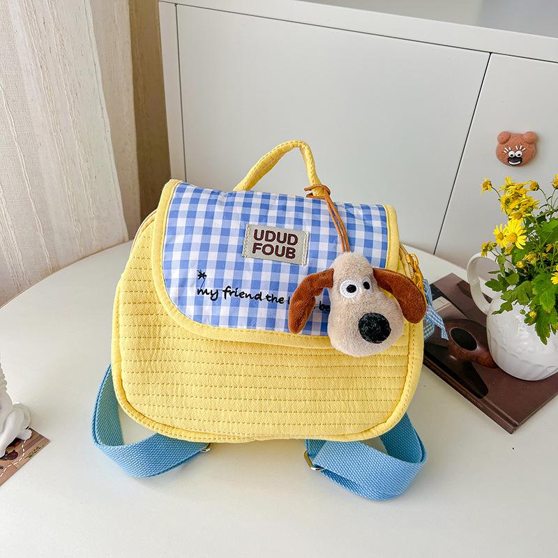

Cute Little Dog Checkered Boy-girl Embroidery Thread Small Backpack for Parents and Children s Baby Bag small жёлтый