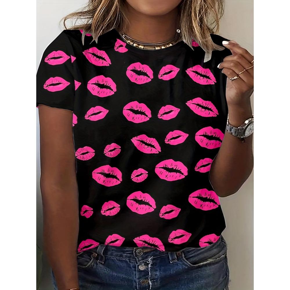 

Летние женские футболки с 3D-печатными губами, сексуальные и дышащие, женские уличные рубашки с короткими рукавами XL