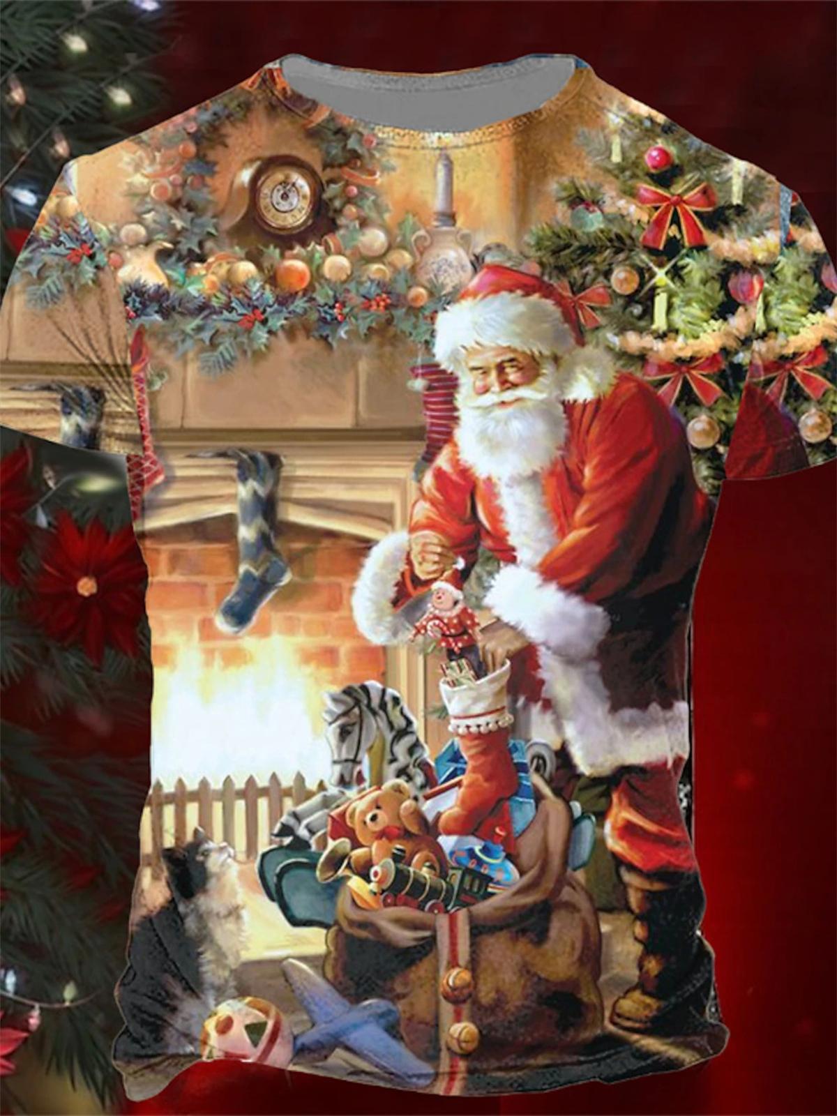 

Футболки унисекс Рождественская праздничная рубашка Футболка с 3D-принтом Короткий рукав Рождественская праздничная одежда Повседневная одежда Санта-Клауса унисекс M