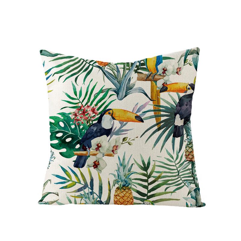 Tropical Green Leaf Linen Pillowcase - Nordic Style Sofa Cushion Cover
