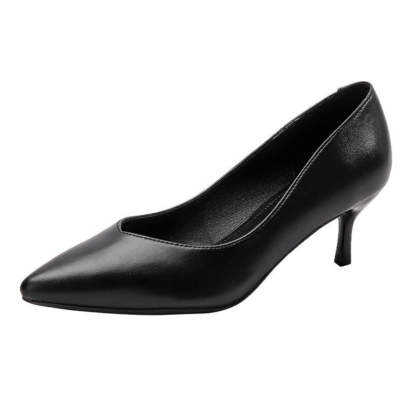 

Женские туфли для работы в отеле, черные туфли-стилеты на высоком каблуке, профессиональная универсальная обувь с острым носком, из мягкой кожи, для работы и поездок 40