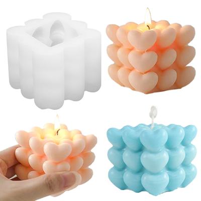 Moule à bougie Cube en forme de cœur, fait à la main, boule à bulles, à savon, à gâteau en Mousse au chocolat, cadeau d'amour de la saint-valentin
