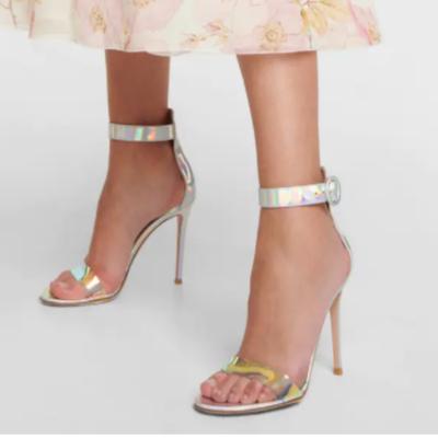 Women's Sandals Summer 2025 Patent Sexy Peep Toe Stiletto High Heels Luxury Silver Strappy Wedding Dance Shoes Ladies Big Size