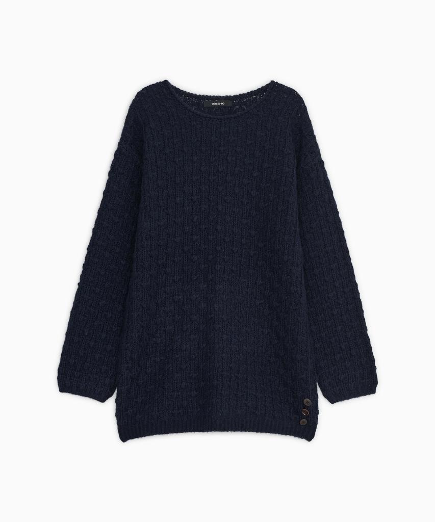 OHESHIO Nubby Textured Half Knit, Navy