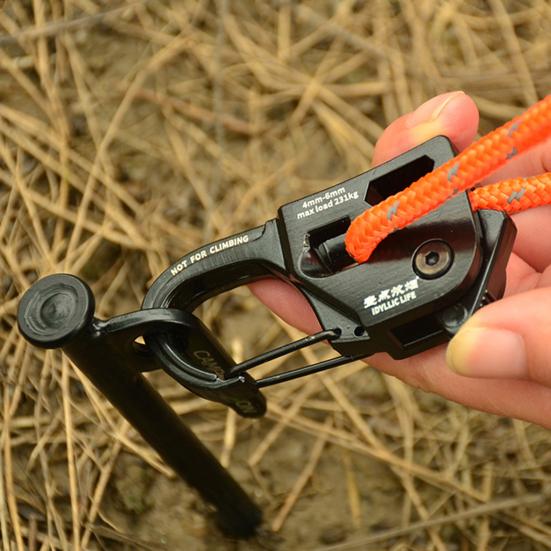 Tent Rope Tightener with Carabiner Clip Lanyard Adjuster Compact Size Portable Universal Self-locking Tent Rope Tensioner Outdoor Equipment Tool