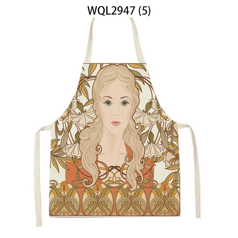 

Flower Rabbit Beauty Pattern Kitchen Aprons for Women Men Linen Waist Bibs Household Cleaning Pinafore Home Cooking Apron 47x38cm