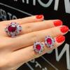 Jewelry Popular Simulation Red Glass Denier Pendant Ring 10 * 12 Stud Earrings 6 * 8 Set